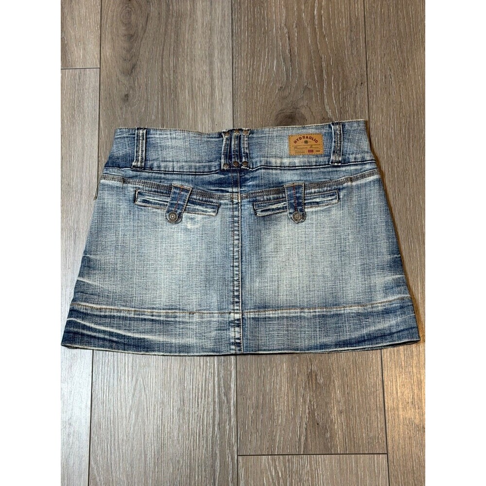 Hydraulic VTG Y2K Denim Micro Mini Skirt Size 7/8 Low Rise Flap Pockets NWT - Picture 5 of 5